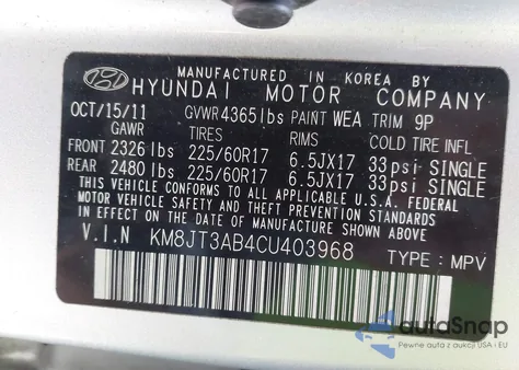 2012 Hyundai Tucson Gl from USA, damaged, VIN KM8JT3AB4CU403968